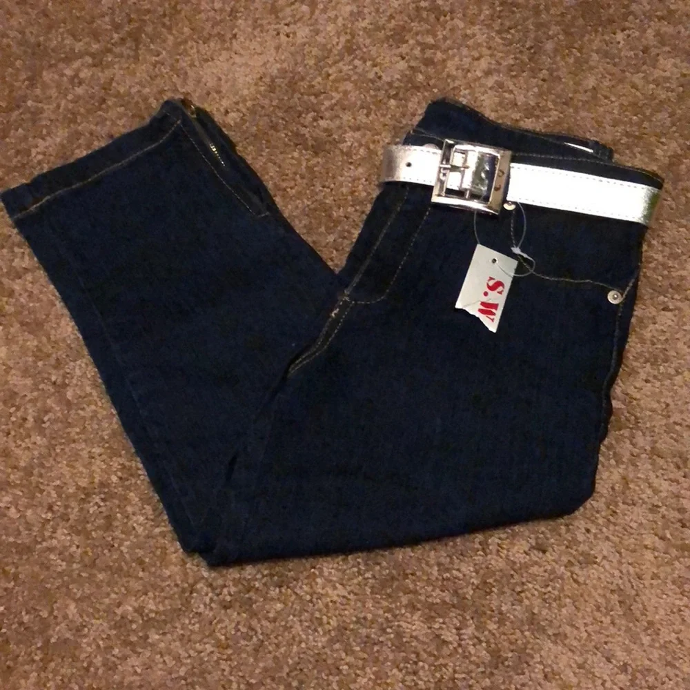 SWAK Capri Jeans Girls Size 10‎ Denim Blue Silver Belt NWT